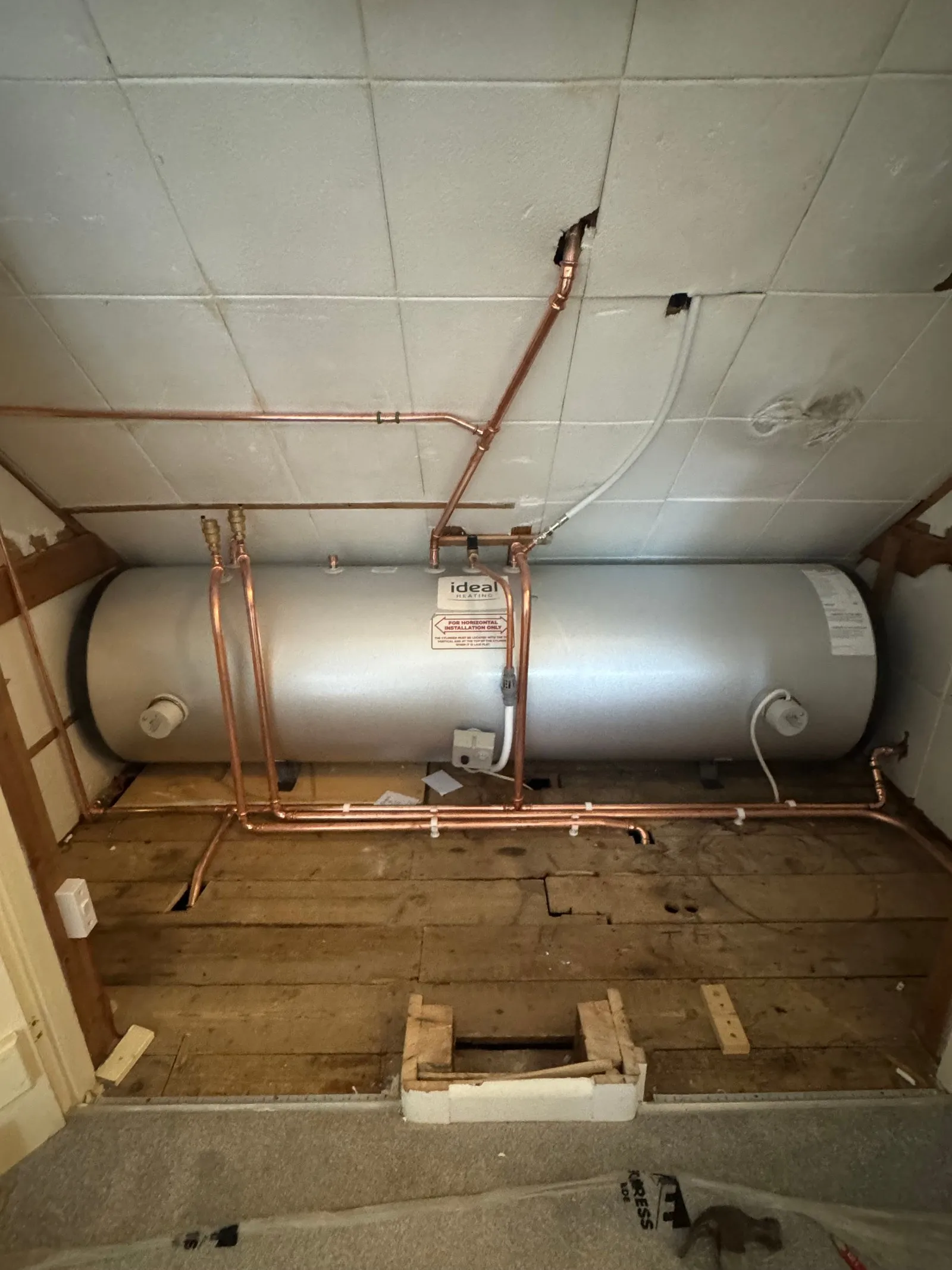 The 300-litre horizontal pressurised hot water tank installed in Brockenhurst